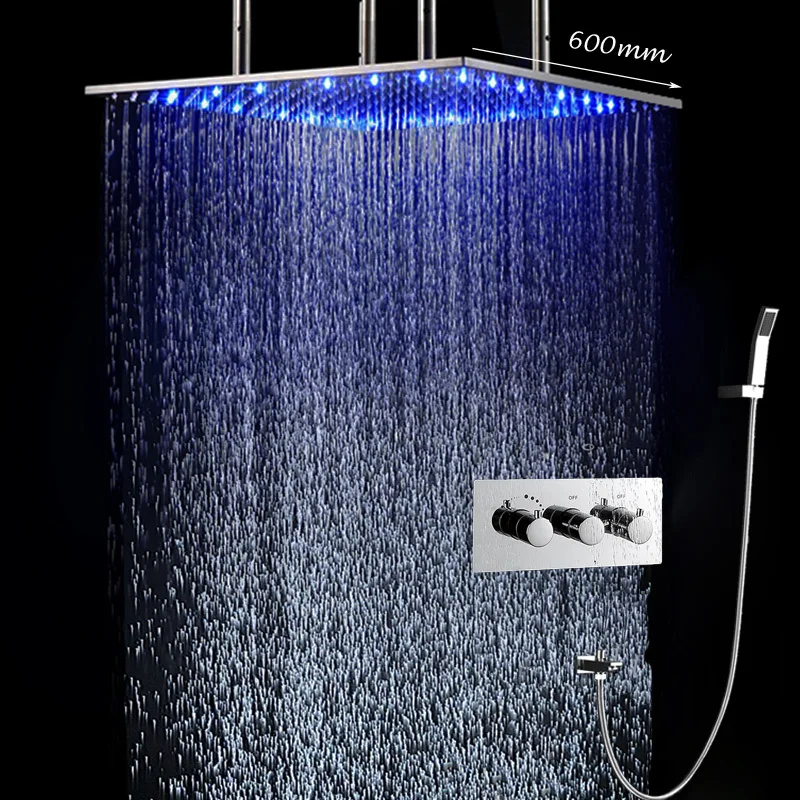 

Bath Faucet Shower Quality LED Shower Kit Ceiling Big Rain Shower Panel Tap High Flow 2 Way Diverter Mixing Valve