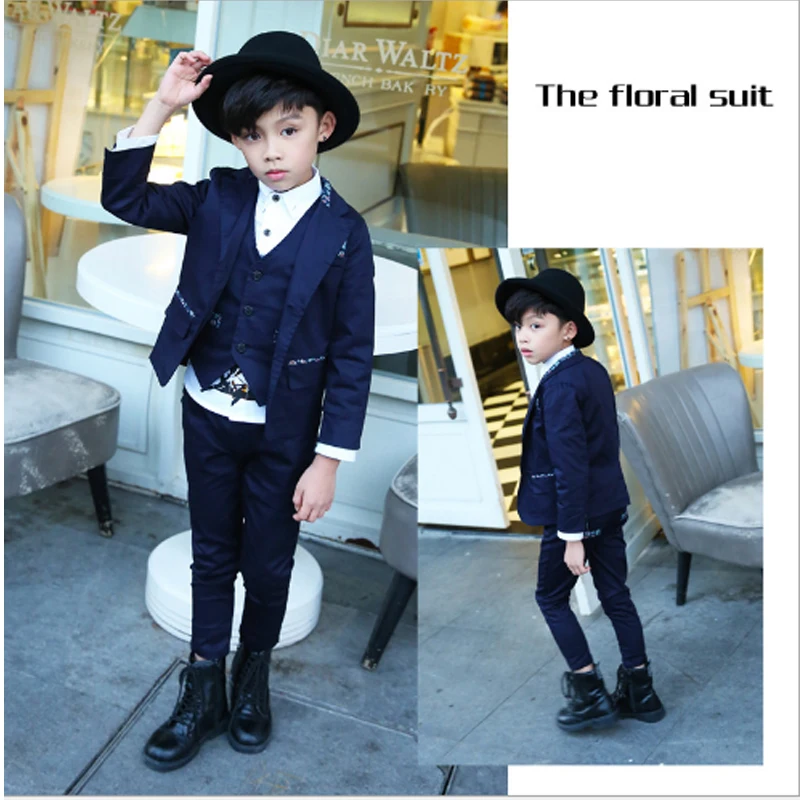 

3pcs High Quality 2018 New Fashion Baby Boys Kids Blazers Children Suit for Prom Formal Blue Notched Suits & Blazer Suits 3sb003
