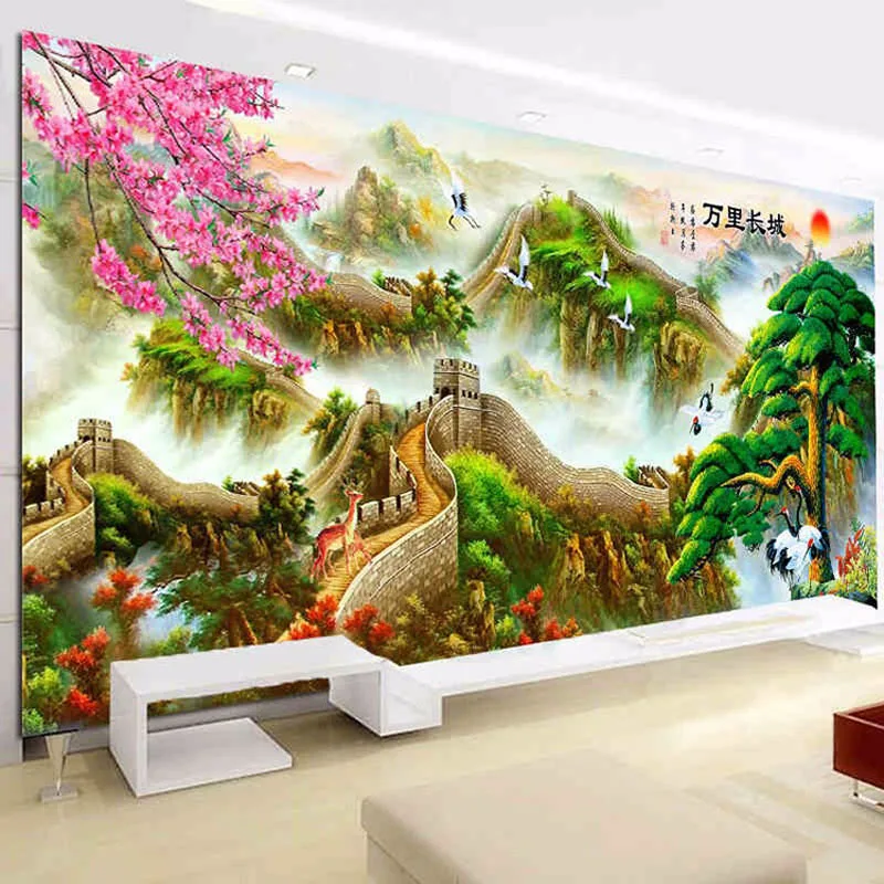 

QIANZEHUI,DIY 5D Pine and Great Wall Diamond Embroidery,Round Diamond Full rhinestone Diamond painting cross stitch,needlework