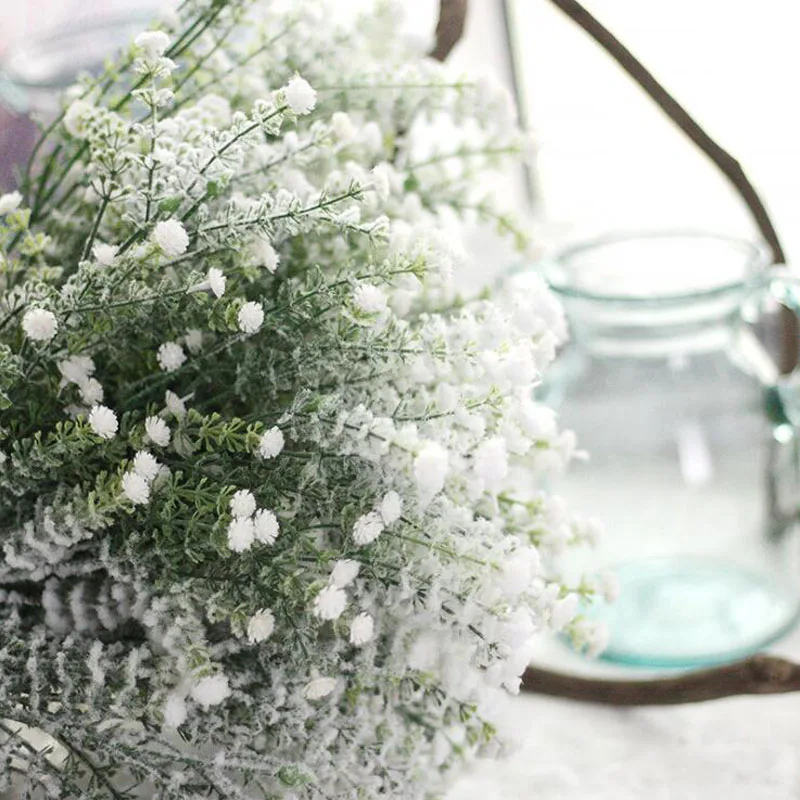 10 шт. искусственный Пластик babysbreath цветы дома Свадебная вечеринка украшения с искусственный снег Крытая Детские дышащие зеленые растения