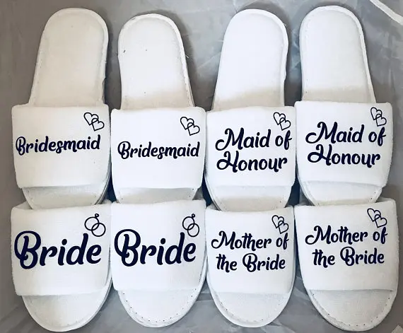 

Personalize titles heart Wedding Bridesmaid maid of honor Bride Slippers flower girl Bachelorette Spa Slippers party gifts favor