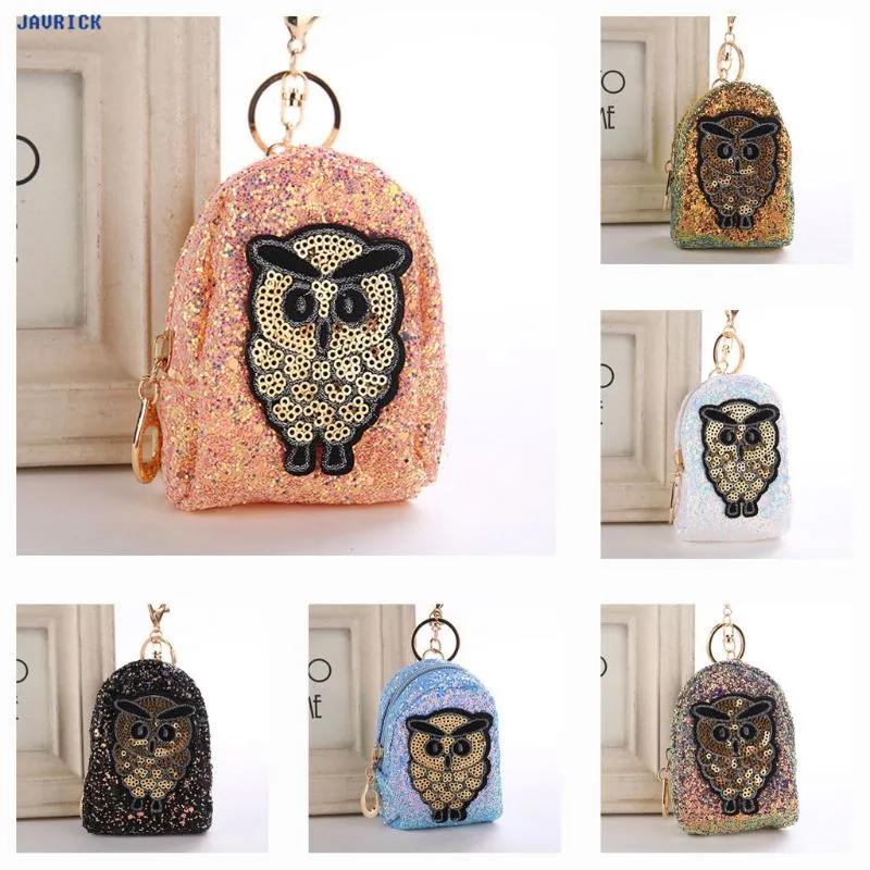 

JAVRICK Key Ring Owl Mini Backpack Keychain Cute Pendant Women Portable Glitter Handbag Decor