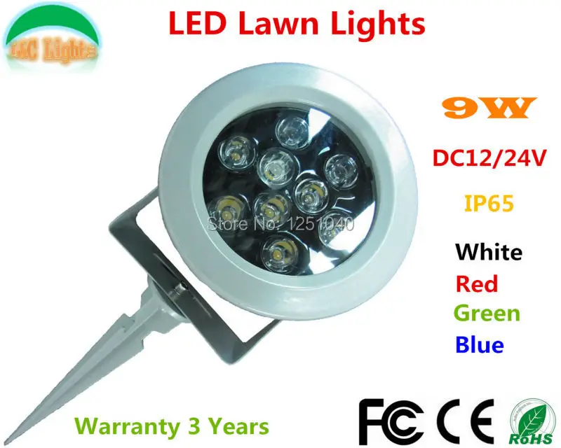 

DC 12V 24V 9W Single color LED Garden Spotlight Red Green Blue Yellow White LED Flood Light IP65 Outdoor LED Lawn Lights CE RoHS