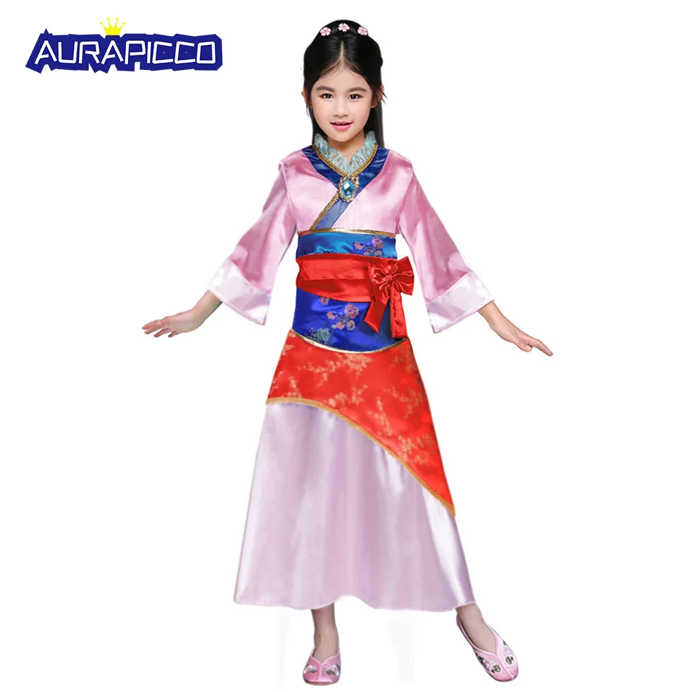 

Little Girls Mulan Costume Chinese Princess Dress Up Outfit Tang Dynasty Traditional Fancy Dress Halloween Costumes for Kids