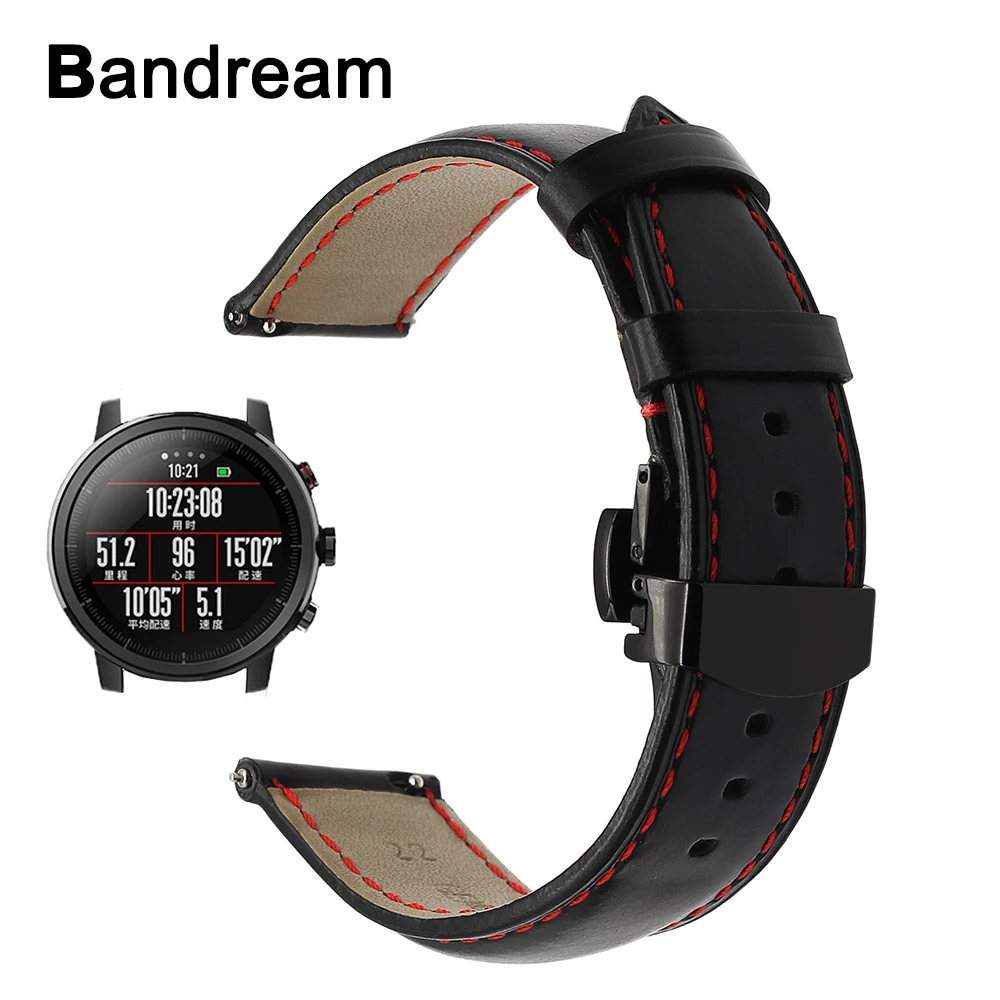 Ремешок итальянский из натуральной кожи для Amazfit 1 2 2S Xiaomi Huami Bip быстросъемный