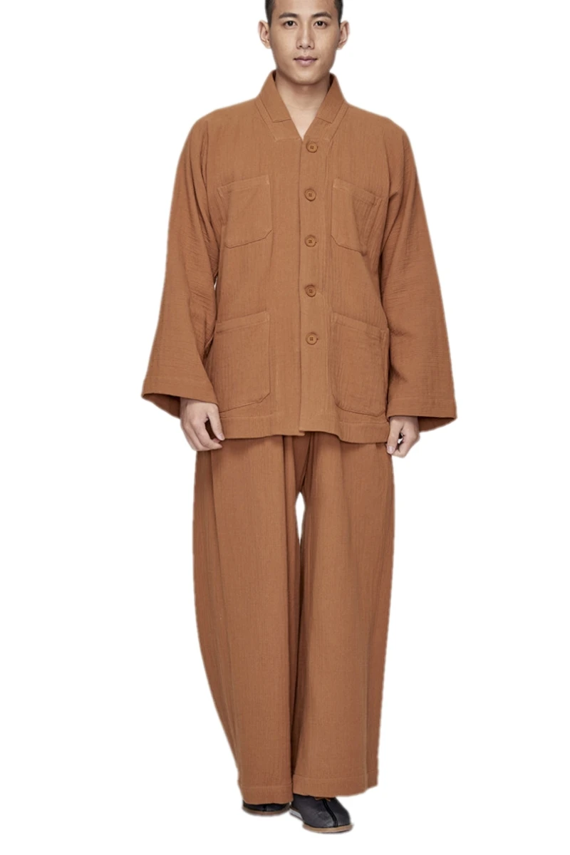 ZanYing Spring Autumn Zen Clothing Sets V neck Shirt Wide Leg Pants