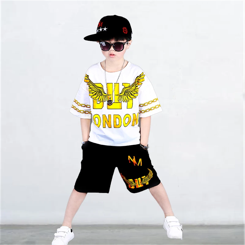 Для танцев в стиле хип-хоп одежда для детей модные комплект одежды для мальчиков спортивный подростки детей комплект из 2 предметов Лето 2018