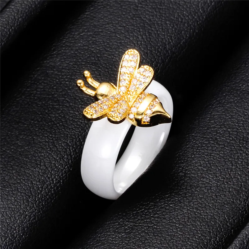 Простой золотистый пчелиный палец кольца Керамические Золотые Чеканные группы укладки кольца на годовщину свадьбы Роскошные темперамент ювелирные изделия