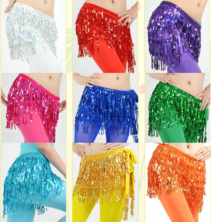 Belly Dance Long Fringe Hip Scarf Dancing Waist Belt Skirt Sequins