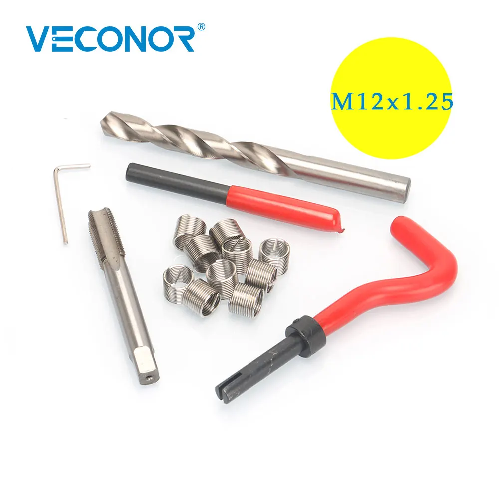 

15pcs M12x1.25mm Thread Repair Tool Set Stainless Steel Wire Helical Coil Damaged Thread Insert Combination Garage Tools Kit