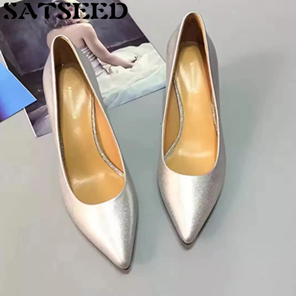 

Women Shoes Pumps Genuine Leather Simple Plain All-match Spring White-collar Workplace Pointed Toe Slip On Fashion Shallow New