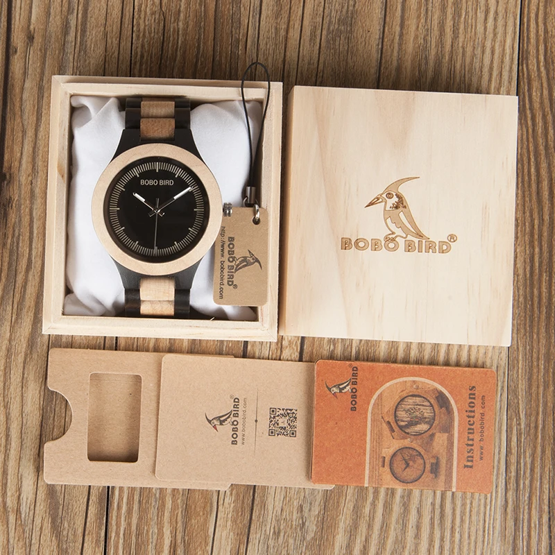 BOBO BIRD Mens Watches Top Brand Luxury Ebony Wooden Watch with Luminous Hand in Wooden Gift Box relogio masculino 2017