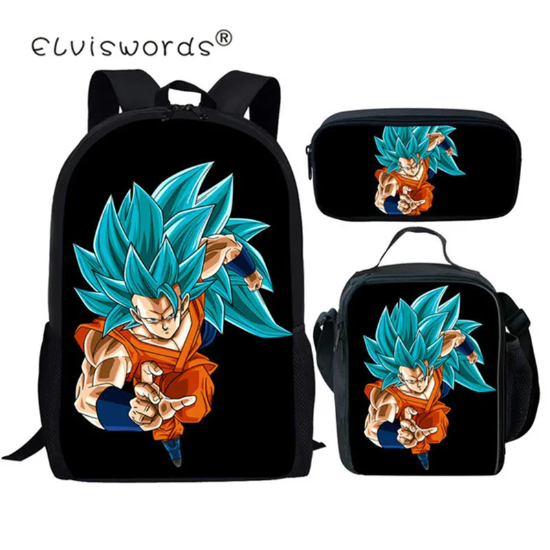 

ELVISWORDS 3pc/set Schoolbag Dragon Ball Z Pattern Boys School Back pack For Teens Children Cartable Scolaire Mochila Infantil