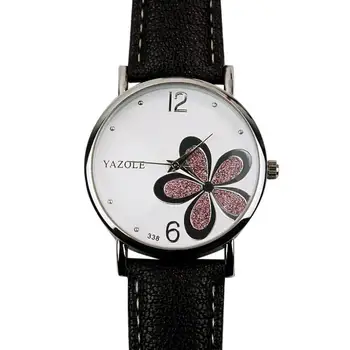 

horloge zegarek Chic Glitter Flower Round Dial Analog Faux Leather Band Women Quartz Wrist Watch
