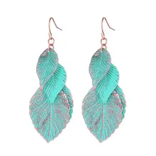 2016 Newest Design Rose Gold Plated Blue Leaf Earrings For Woman Bohemian Multi Layer Long Earings Fashion Jewelry Gift
