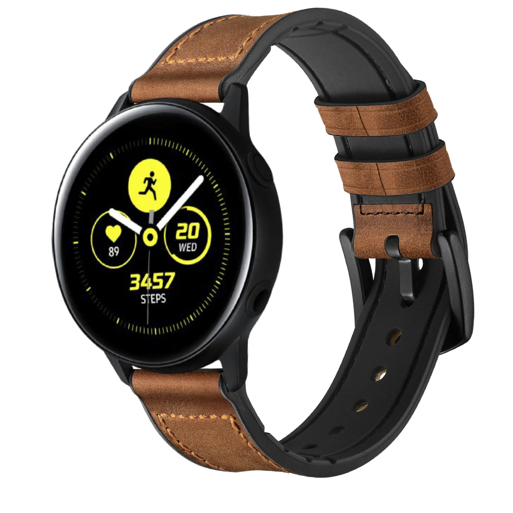 

Crazy Horse Soft Genuine Leather Watch Band For Samsung Galaxy Watch Active Men's Brown Casual Sport Replacement Bracelet Wrist