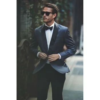 

Blue dress man shawl collar Groom Wedding Dress Dance formal men suits 2018 best men's fashion cloth suit terno masculino