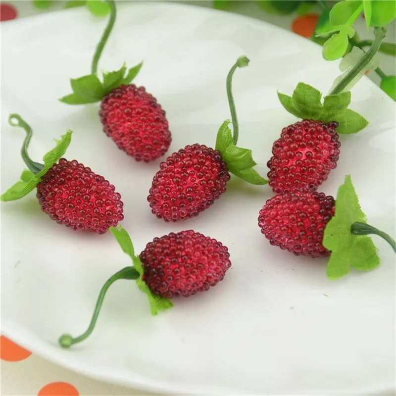 12pcs Cheap Fake Fruit Glass Strawberry Christmas Red Cherry Stamen Mini Berries Artificial Flower Pearlized Wedding Decoration artificial flowers artificial fruits and vegetables