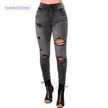 Yummycook новые осенние Европа и США Большие размеры S-4XL для женщин; повседневные модные джинсы; Джинсы с прорехами трендовые джинсы Y138