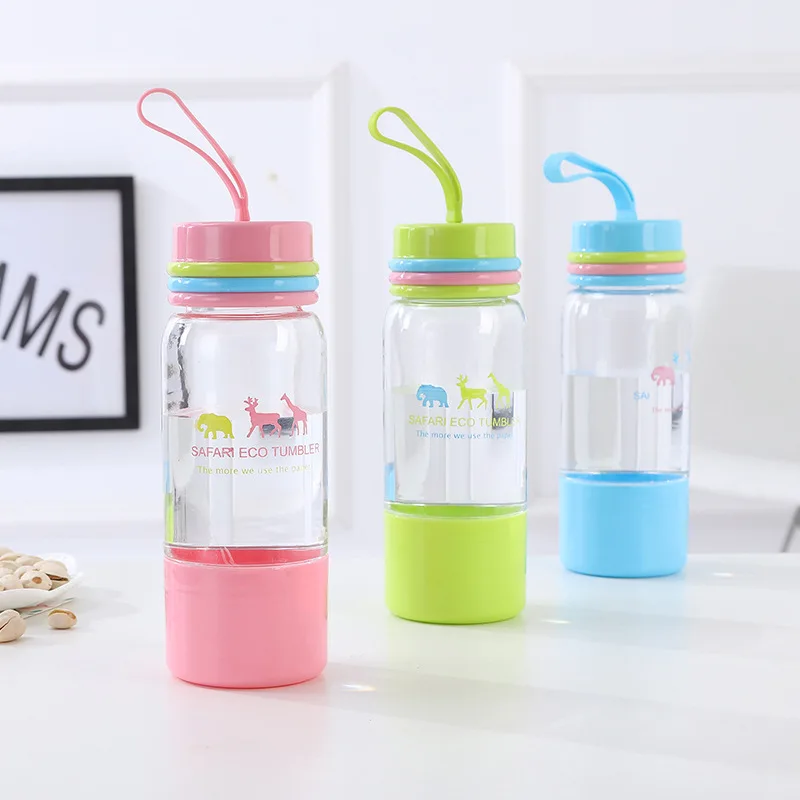 Novelty Rainbow Color Lid Plastic Water Bottle Cute Cartoon Multiple Colors Drinkware Outdoor