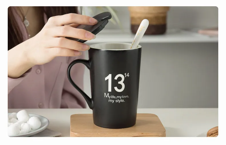 Креативная 1314 чашка для любимого человека пара больших-основные характеристики керамики кружки с крышками ложка индивидуальность красивая кружка чашка для кофе и молока бытовой 420 мл