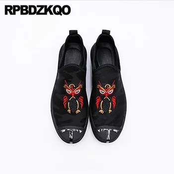 

Breathable Animal Print Brand Spring Metal Luxury Skate Slip Resistant Black Flats Men Mesh On Shoes Runway Sneakers Embroidery