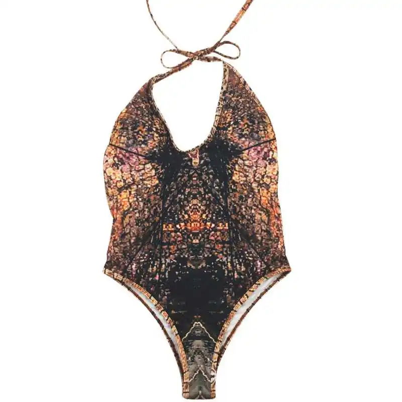

2017 Women's Serpentine Pattern Print High Waist Backless Swimwear Bathing Suit Brazilian Monokini Swimsuits Bodysuit Plus size