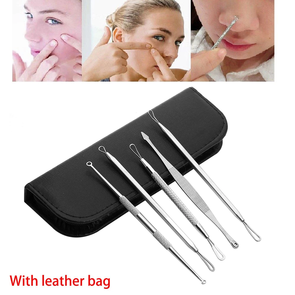 

1Set Professional Stainless Steel Blackhead Remover Kit Comedone Blemish Pimple Acne Needle Extractor Tools With Leather Case