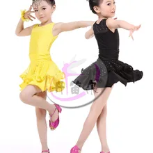 Высокое качество сезон весна-лето Детские бальные этап одежда девочек Костюмы для латиноамериканских танцев Танцы юбки платье с длинными рукавами Костюмы для выступлений