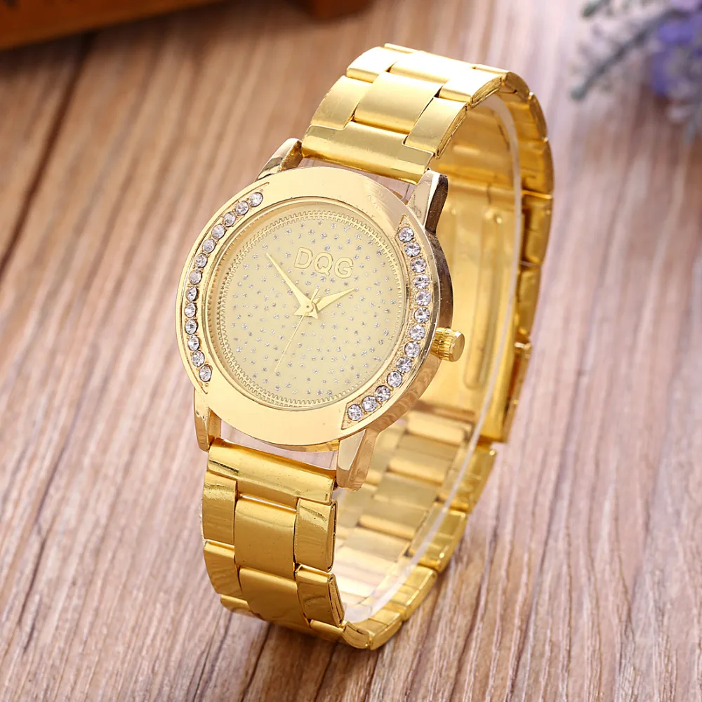 

2017 New Clock Luxury Brand DQG Fashion Quartz Watches Ladies Crystal Dial Stainless Steel Straps Women's Wrist Watch Hot Sale