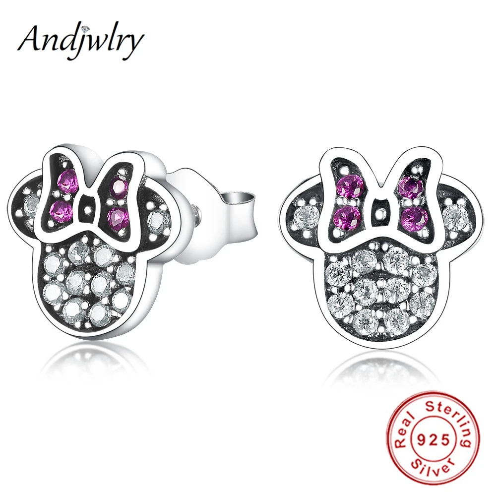 

Authentic 925 Sterling Silver Mickey Minnie Stud Earrings for Women Brincos Fashion Earrings DIY Jewelry Making Gift Berloque