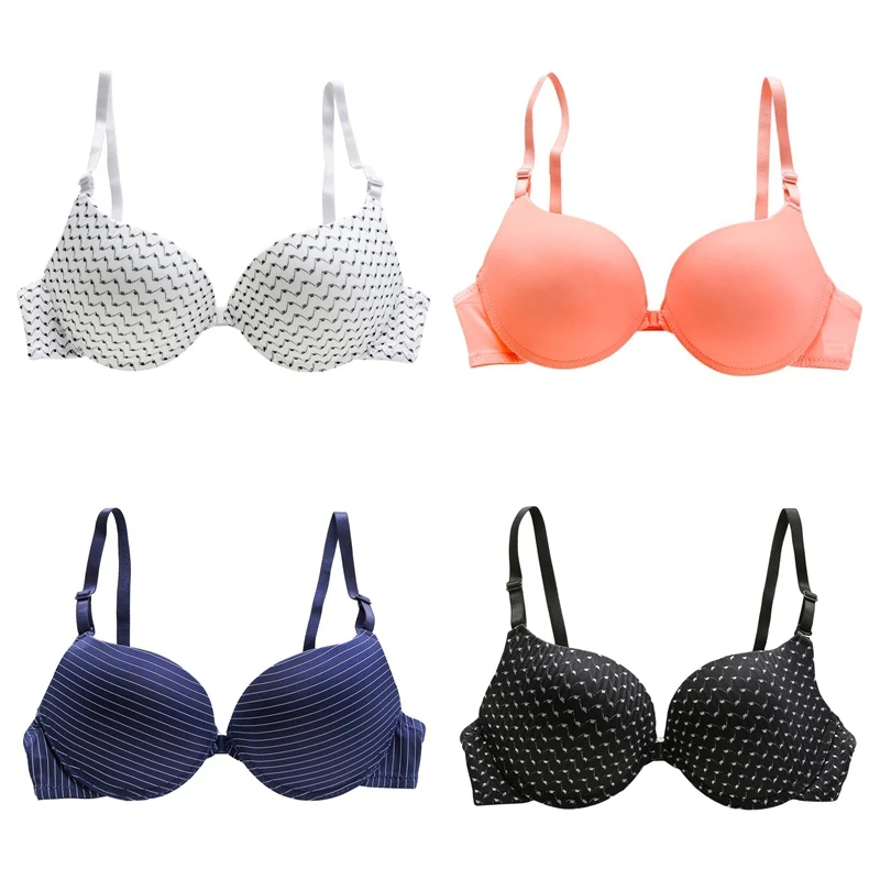 

4 colors Fashion Bras Women Sexy Lingerie Front Closure Lace Push Up Seamless Striped/Dot Bra Women Underwear Bras