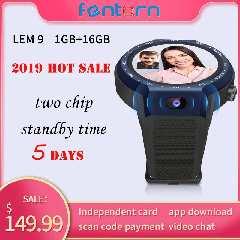 

Fentorn LEM9 4G LTE Smart Watch Men Dual Systems 16GB+1GB 5MP Front Camera standby 5 days Android 7.1.1 Smartwatch GPS/WIFI