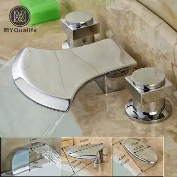 Luxury Bathroom Sink Waterfall Mixer Faucet Dual Handle Widespread Brass Hot and Cold Tap for Washbasin Chrome Finished - Category 🛒 All Category