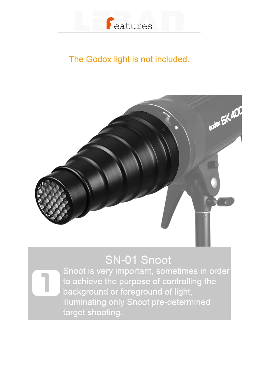 GODOX SN-01 Bowens Mount large Snoot Professional Studio light Fittings best light stand