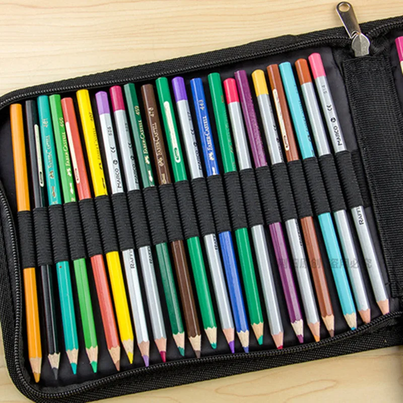 36/48/72 Holes Folded Canvas School Pencils Case Professional Colored Pencil Bag Case Portable Zipp
