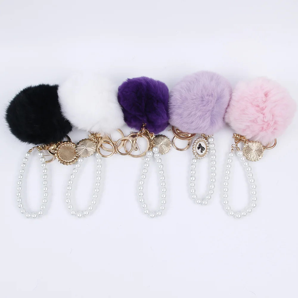 

ISKYBOB Cute Rabbit Fur Pearl Ball Car Pendant Handbag Bag Accessories