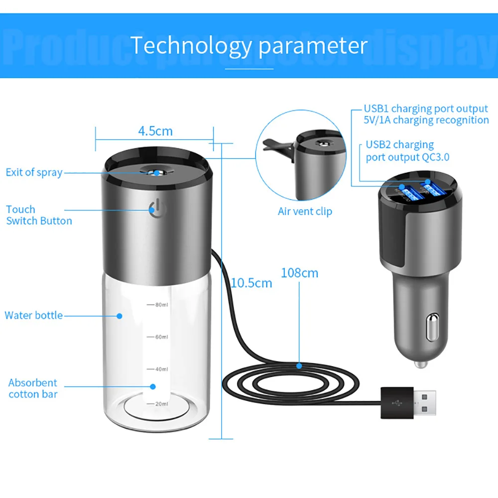 100 мл увлажнитель, ароматерапия, Автомобильный увлажнитель, автоотключение, USB, очиститель тумана, арома-диффузор, эфирное масло, очистка воздуха