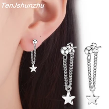 Фотография TenJshunzhu 925 Sterling Silver Star Stud Earrings for Women Girls Jewelry Christmas Gift Wholesale brincos bijoux EH251