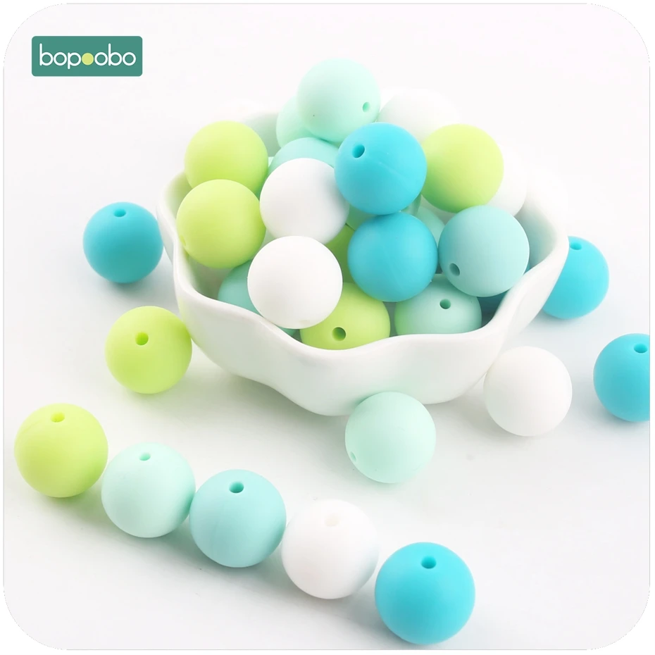 Bopoobo Baby Care Teether Candy Colors 12mm 50pc Silicone Beads Sensory Chewing Toy DIY Jewelry Nursing Accessories Baby Teether