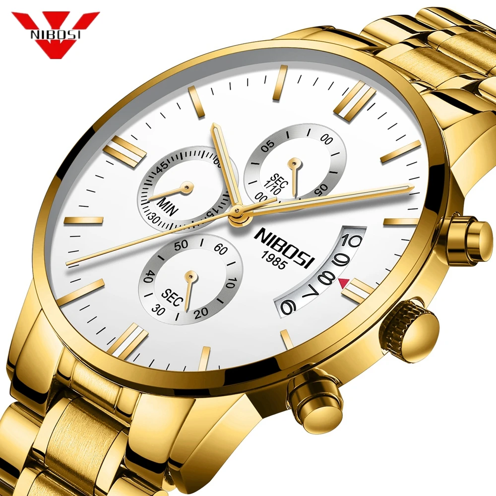 Prix NIBOSI Montre Hommes De Luxe Célèbre Montres Top Marque Hommes de Mode Casual Robe Or Montre Militaire Quartz Horloge Montres Saat