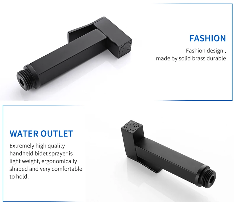 Твердый латунный квадратный черный распылитель биде для ванной комнаты, туалет, ручной набор биде для душа, черный шланг и держатель