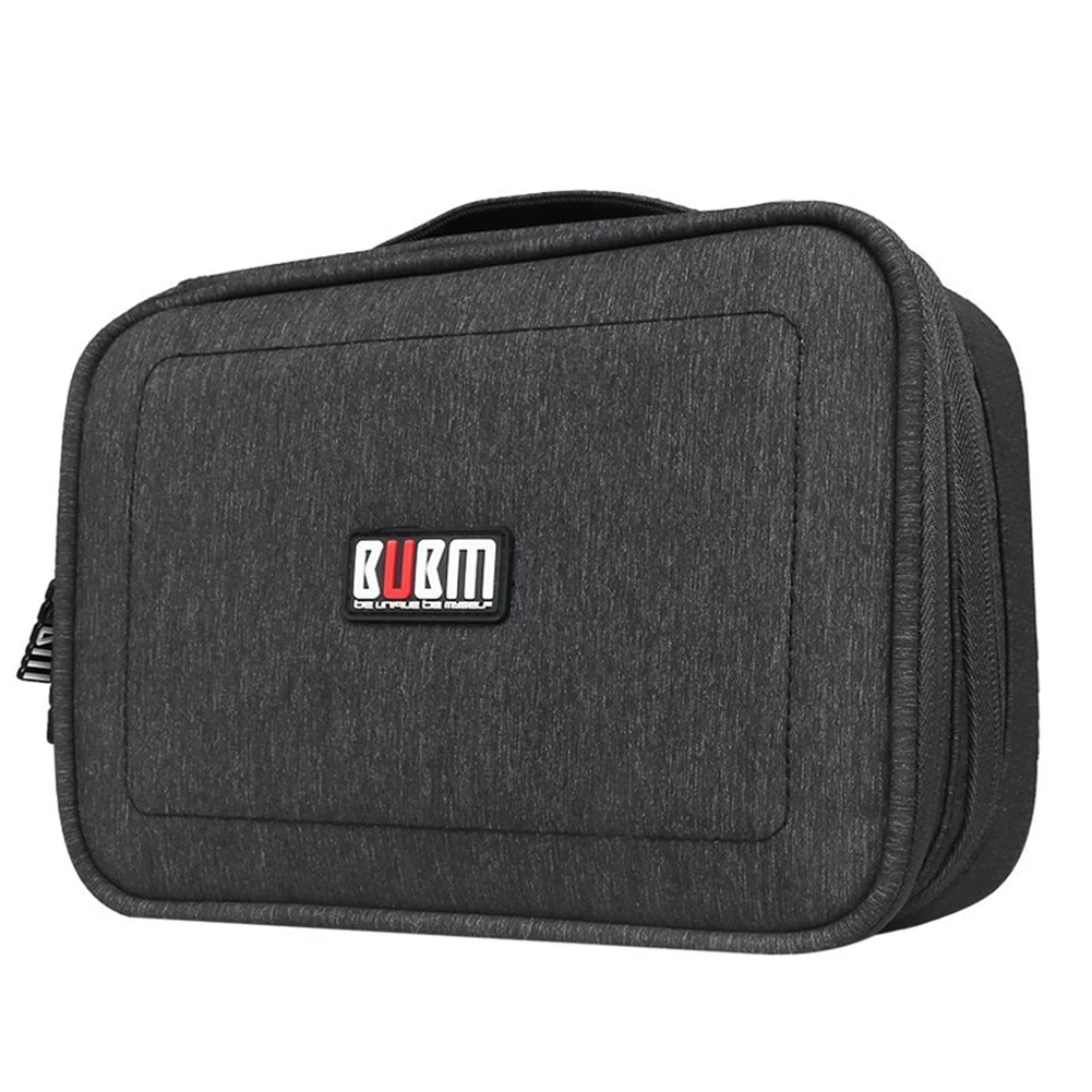 Electronics Accessories Carry Bag Double Layer Cable Organizer USB Drive Shuttle Hard Case with Tie | Обустройство дома