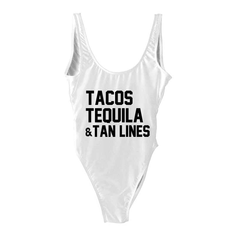 WTBK TACOS TEQUILA& TAN, Цельный купальник с буквенным принтом, красный, розовый, черный, купальный костюм, монокини с высоким вырезом, боди, пляжная одежда, размер S-3XL - Цвет: WTBK