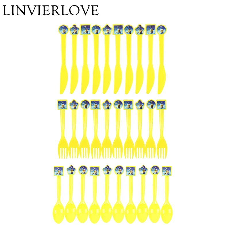 

10pcs/set Cartoon Minion Theme Disposable Plastic Knife/Fork/Spoon For Kids Birthday Baby Shower Party Decoration Supplies