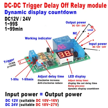 

DC 12V/24V LED Display Trigger Countdown Timer Delay Turn OFF Switch Relay Module