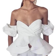 2017 New Summer Sexy 4 Colors Solid Color White Black Off Shoulder Blouse Design Ruffled Cotton Shirts