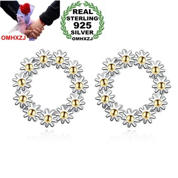 

OMHXZJ Wholesale Simple Sweet Fashion OL Woman Lady Wedding Gift Golden Sunflower wreath 925 Sterling Silver Stud Earrings YS372