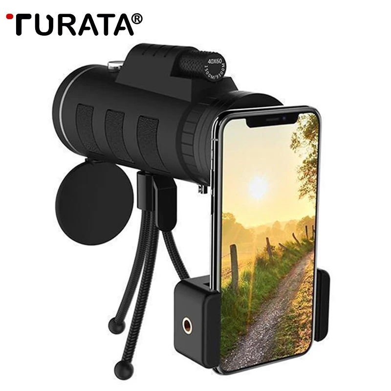 

TURATA 40X60 Zoom HD Dual for Focus Optical Prism Monocular Telescope Lens Tripod Clip for Smart Phones Photograph Adjustable
