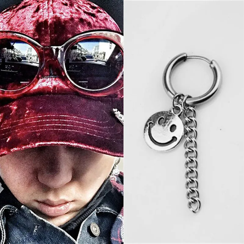 

Kpop Happy Face Emoji bangtan boys album long tassel earring for famous boys Stud earring Titanium steel Jewelry Piercing Can